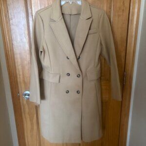 NWOT Tan double-breasted polyester coat